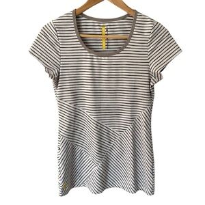 Lole Short Sleeve Workout Tee Womens S White Stripe Top Gym T-Shirt Stretchy EUC